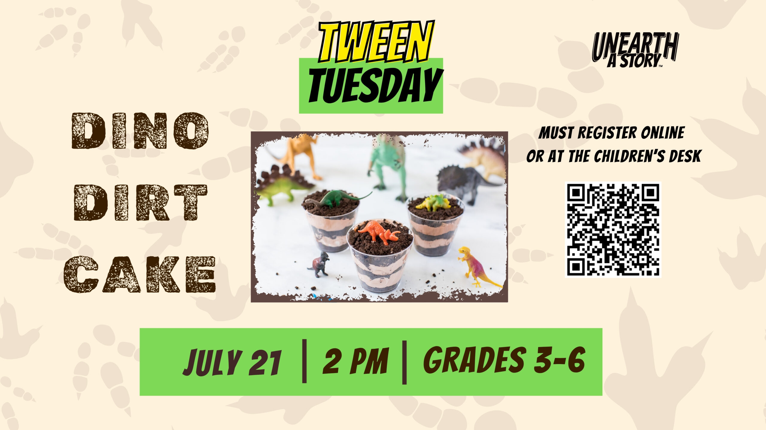 Photo of Tween Tuesday Dino Dirt Cake July 21 Information