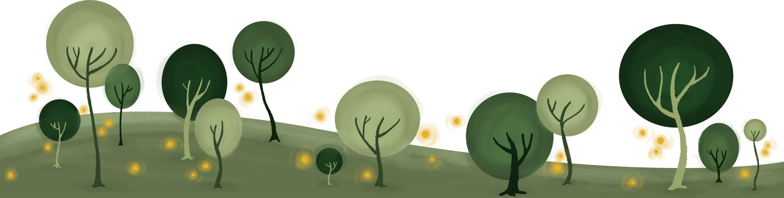 Illustration of abstract trees on a hill above the footer